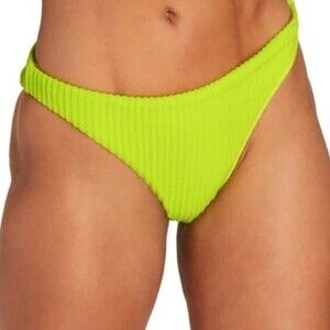 Andie Cheeky Swim Bottom Womens Small Green Lime Neon Ribbed Terry New
